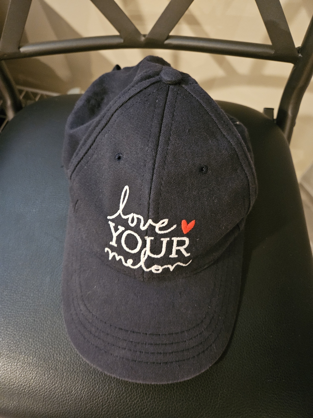 Love Your Melon Navy Baseball Cap with White Script and Red Heart